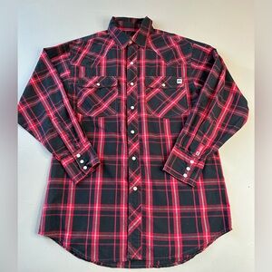 International Harvester McCormick Farmall Plaid Western Shirt Mens M Red Black